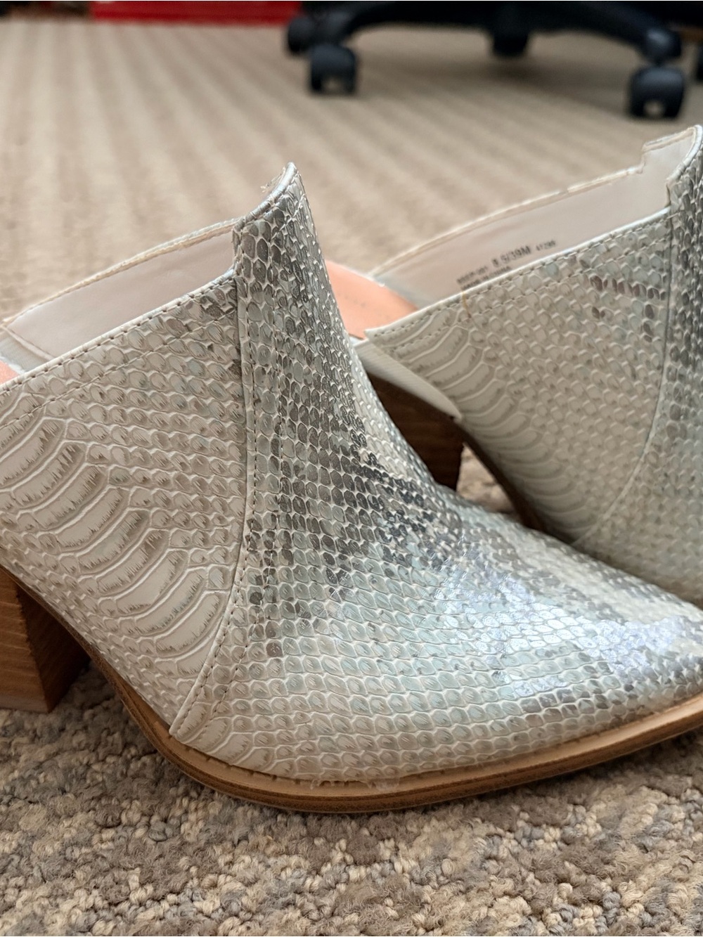 Chinese Laundry White Snake-Embossed Slip-On Block Heel Mule